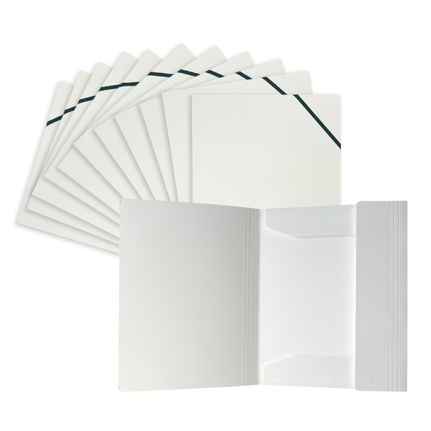 Pack of 120 Janrax A4 White Laminated Card 3 Flap Folders with Elastic Closure