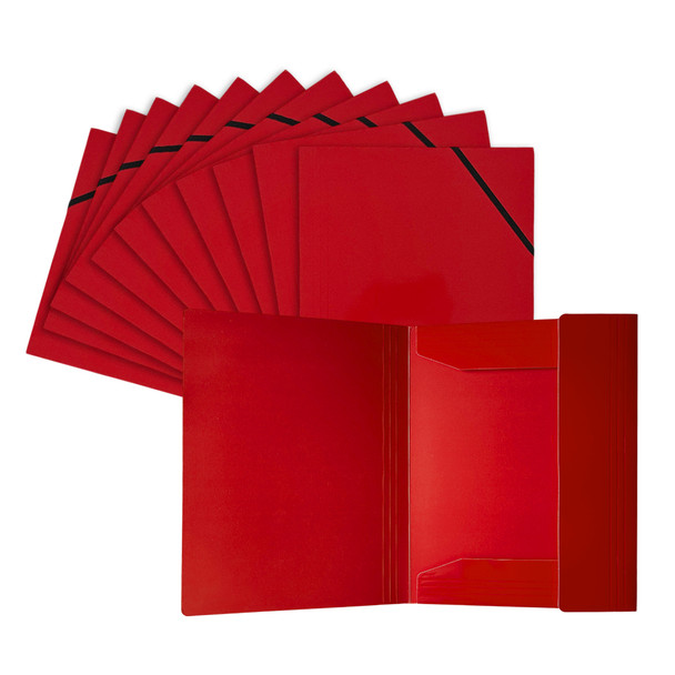 Pack of 120 Janrax A4 Red Laminated Card 3 Flap Folders with Elastic Closure