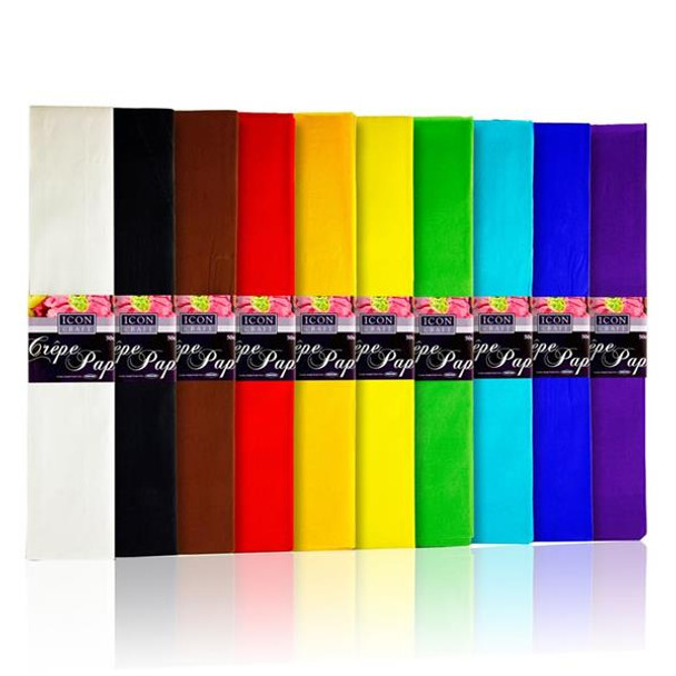 Pack of 10 Assorted 50cm x 2m Crepe Paper by Icon Craft