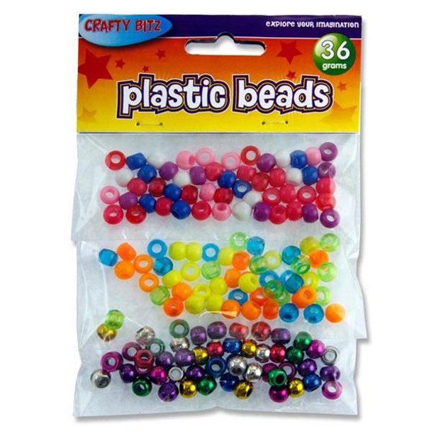 Bag of 36g Assorted Plastic Beads by Crafty Bitz