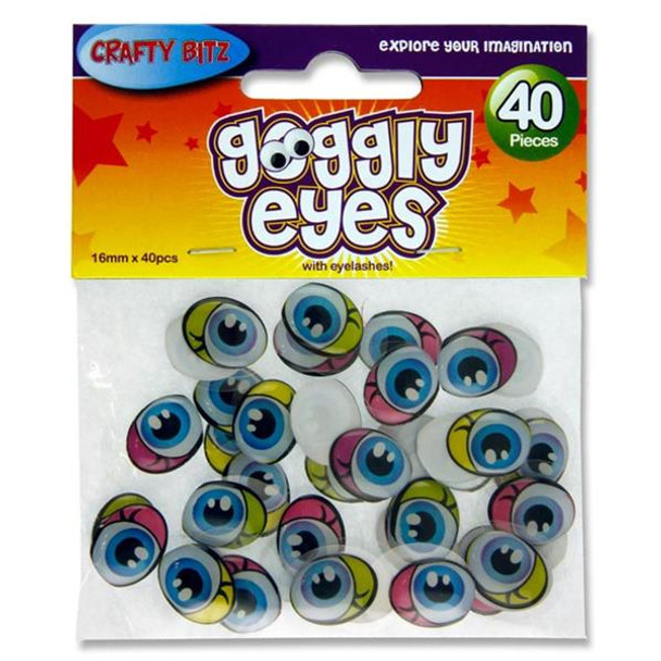 Pack of 40 16mm Coloured Self Adhesive Goggly Eyes by Crafty bitz