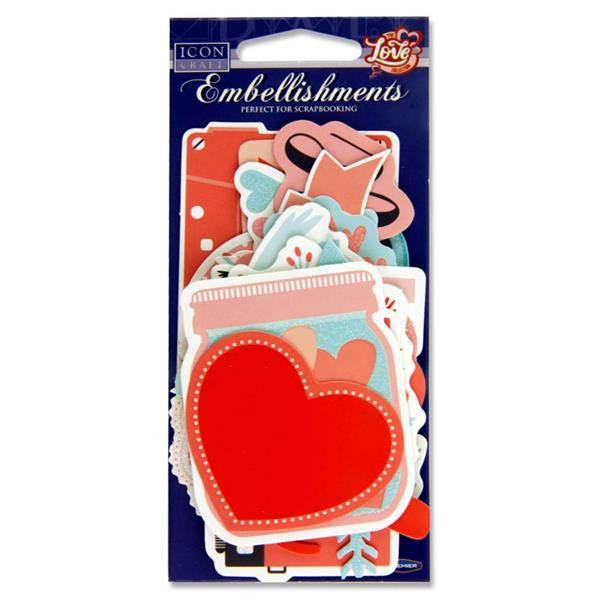 Pack of 24 Decorative Love Embellishments by Icon Craft - Valentine's Day