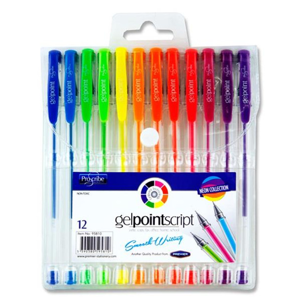 Pack of 12 Neon Collection Gelpoint Script Gel Pens by Pro:Scribe