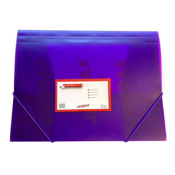 Pack of 120 A4 Clearview Purple 3 Flap Folders with Elasticated Closure