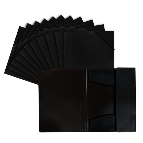 Pack of 120 A4 Clearview Black 3 Flap Folders with Elasticated Closure