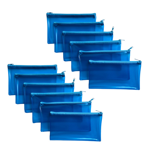 Pack of 12 8x5" Frosted Blue Pencil Cases