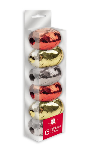 Pack of 6 Christmas Assorted Coloured Ribbon Cops