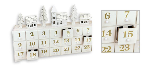 Christmas White Wooden Scene Design Advent Calendar With LED