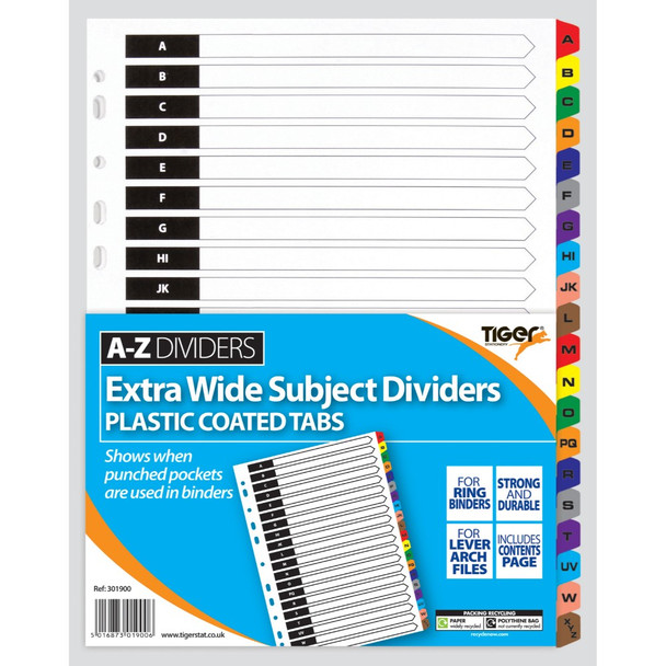 A4 A-Z Extra Wide Dividers Index Tab Content Cover Letter Punch Pocket 301900