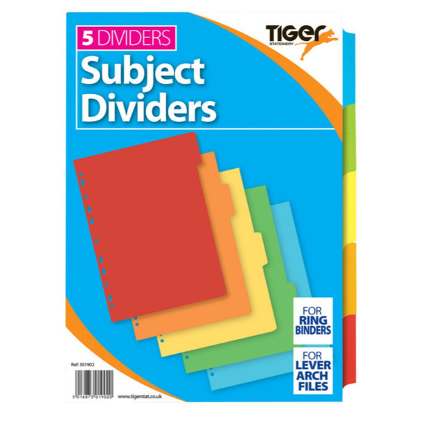 Tiger A4 5 part subject dividers - manilla card