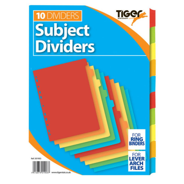 Tiger A4 10 part subject dividers - manilla card