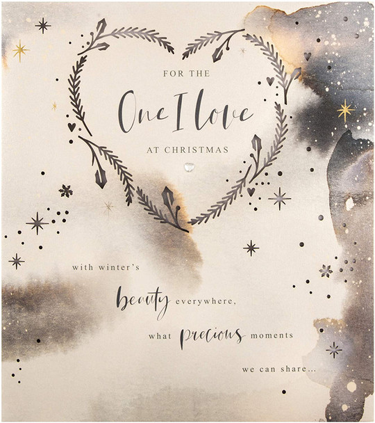 Christmas Card for The One I Love Contemporary Marbled Metallic Ink Design
