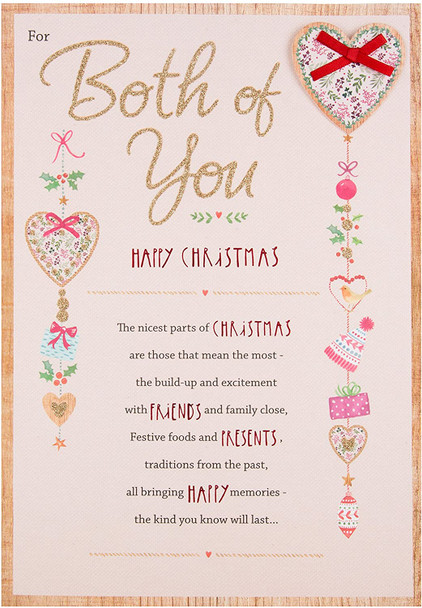 For Both of You Heart Shape Hanging Design 3D Finished Christmas Card