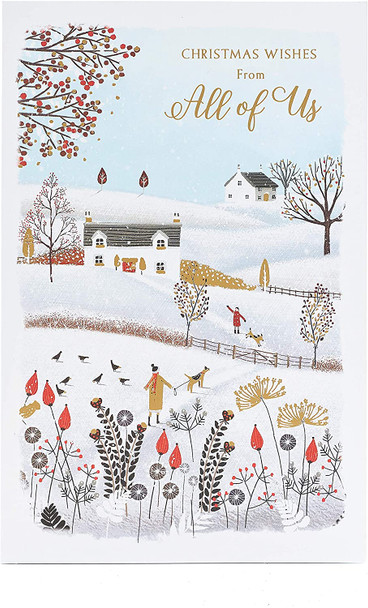 Christmas Wishes From All of Us Beautiful Winter Scene Design Christmas Card