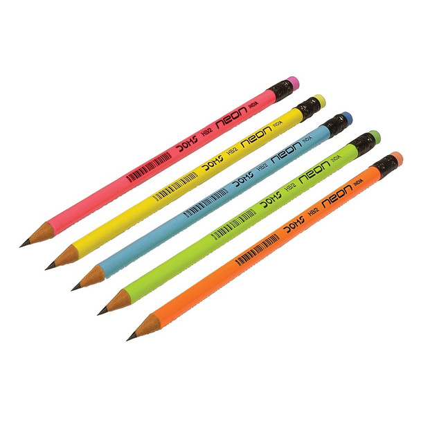Pack of 12 Doms Neon Rubber Tipped Graphite Pencils and Sharpener