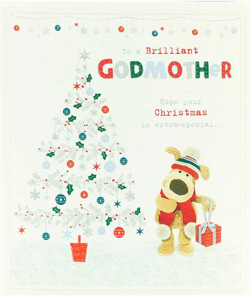 Brilliant Godmother Embossed Christmas Tree Design Boofle Christmas Card