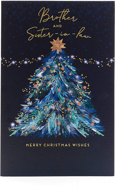 Brother And Sister In Law Blue Christmas Tree Design Christmas Card