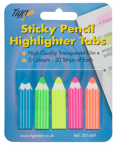 100 Sticky Note Pencil Highlight Tabs (Page Markers) Index Tabs