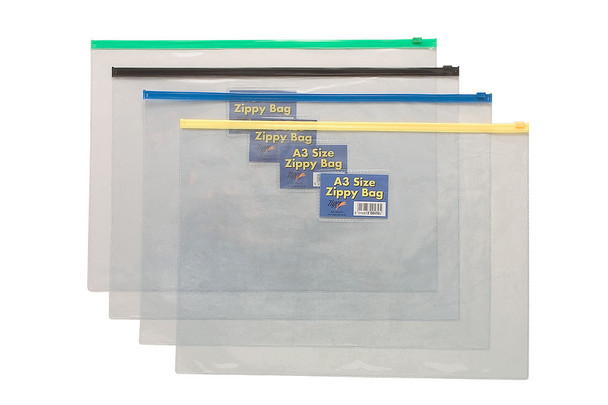 Pack of 5 Tiger Clear A3 Zippy Bags - Strong Clear File Storage Document