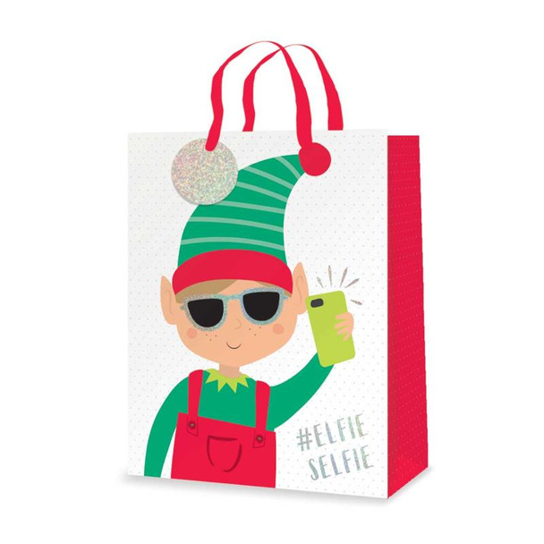 Elfie Selfie Design Large Size Christmas Gift Bag