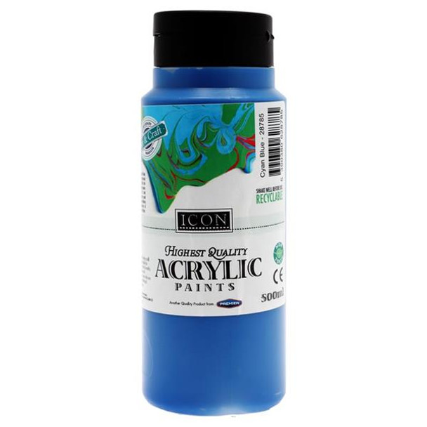 Cyan Acrylic Paint 500ml by Icon Art