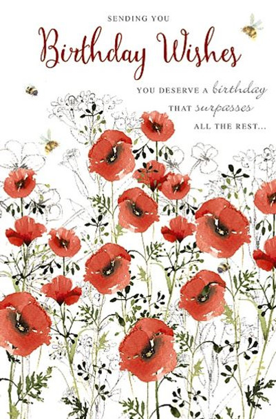 Birthday Wishes Red Flowers Card