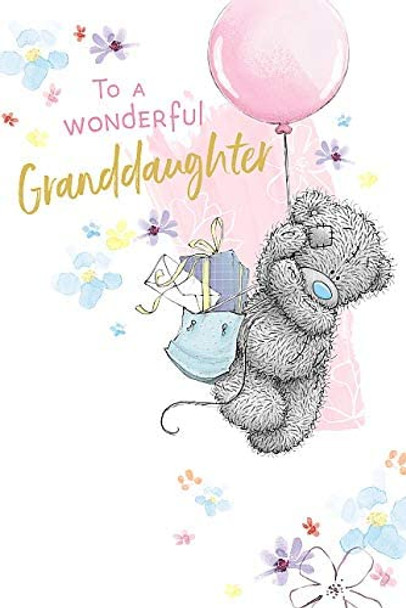 Granddaughter Birthday Card with Bear Floating On Balloon