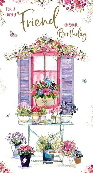 Friend Birthday Card Window With Flowers