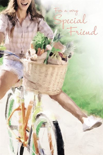 Friend Birthday Card Girl Riding Bicycle