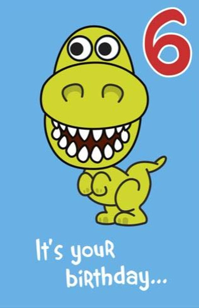 6th Birthday Card T Rex Dinosaur with Googly Eyes
