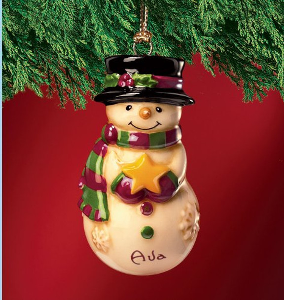 Mini Ceramic Personalized Snowman Ornament-Ava