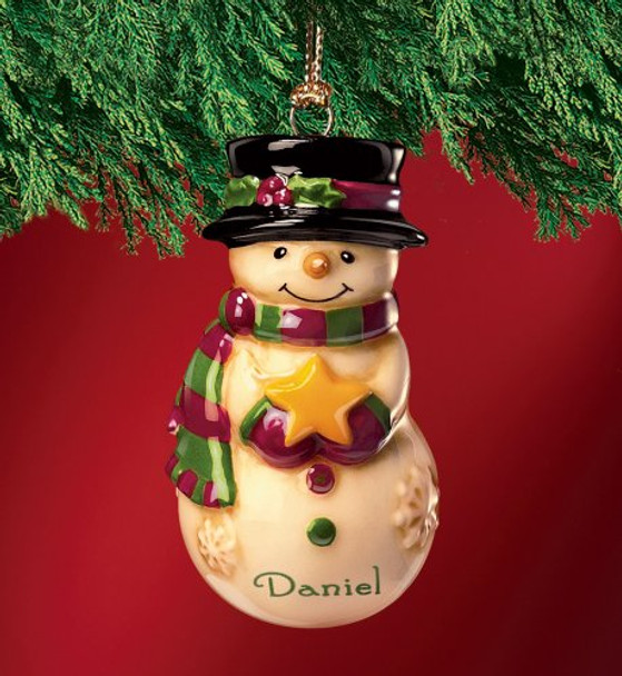 Mini Ceramic Personalized Snowman Ornament-Daniel