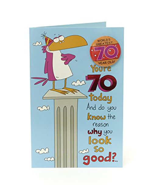 Hanson White 70 Today Birthday Card & Badge 