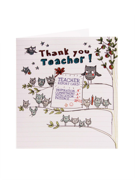 Owls On Branch Thank You Teacher, Report Greetings Card... Gift For Best Teacher {DC}