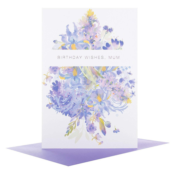 Mum Birthday Card Happy Moments with Purple Flowers