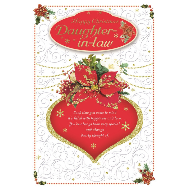 For Daughter In Law Flowers Design Glitter Finished Christmas Card