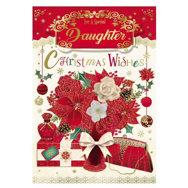 For a Special Daughter Glitter Finished Flower Pot Design Christmas Card