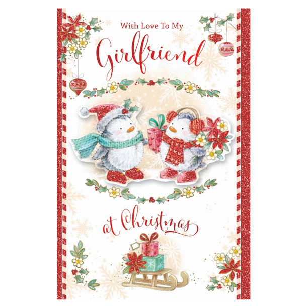 With Love to My Girlfriend Bears In Hat and Scarf Design Christmas Card