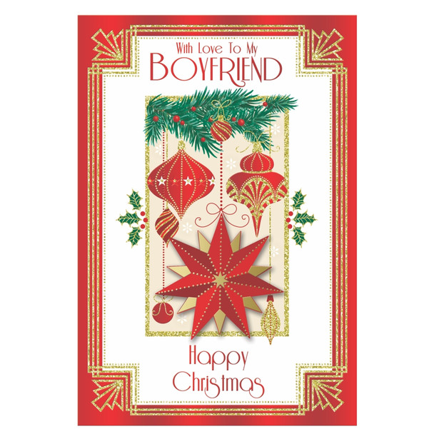 With Love to My Boyfriend Baubles and Star Design Christmas Card