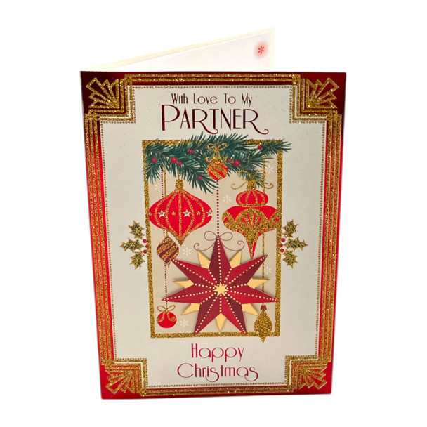 With Love to My Partner Baubles and Star Design Christmas Card With Love to My Partner Baubles and Star Design Christmas Card