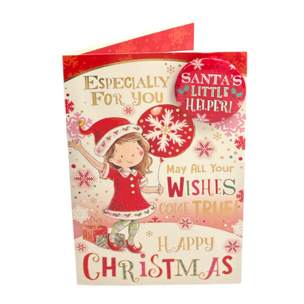 Especially For You Santa’s Little Helper Christmas Card With Badge