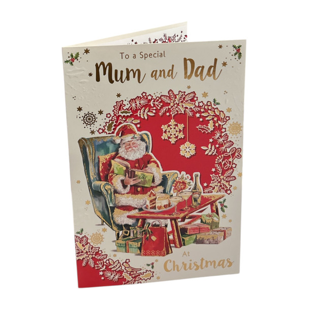 To a Special Mum and Dad Santa Reading Book Design Christmas Card