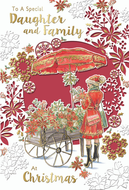 To a Special Daughter and Family Flower Cart Design Christmas Card