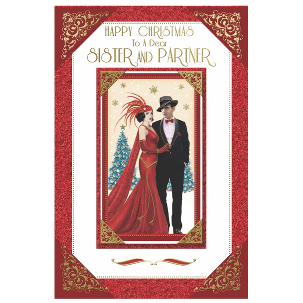 To a Dear Sister and Partner Couple Photo Frame Design Christmas Card