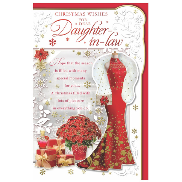 For a Dear Daughter In Law Pretty Dress Design Christmas Card