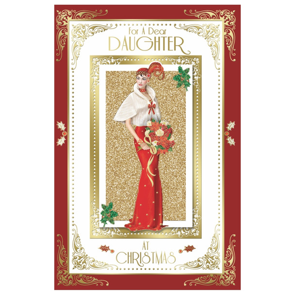 For Daughter Elegant Woman Holding Flowers Design Christmas Card For Daughter Elegant Woman Holding Flowers Design Christmas Card