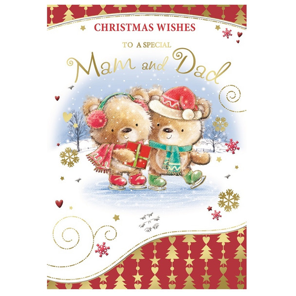 For a Special Mam and Dad Cute Couple Teddy Design Christmas Card