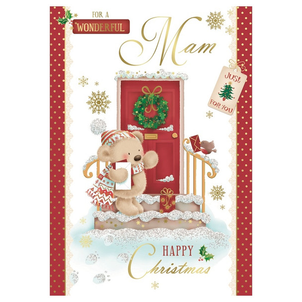 For a Wonderful Mam Bear Standing Near Door Design Christmas Card