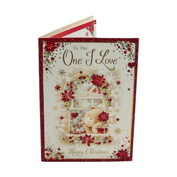 To The One I Love Bear At Window Design Christmas Card