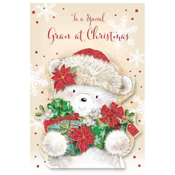 To a Special Gran Cute Bear Holding Gifts Design Christmas Card
